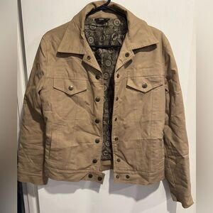 Gianfranco Ferre trucker canvas jacket blazer khaki tan moto unisex safari S/M
